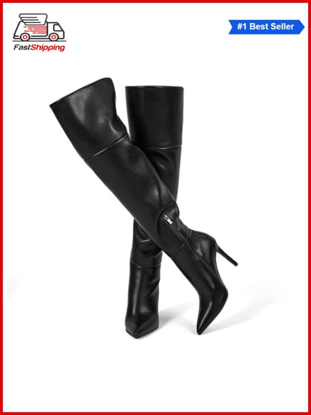 ✨ Over the Knee Stiletto Boots Pointed Toe Faux Leather Thigh High Heeled Boots